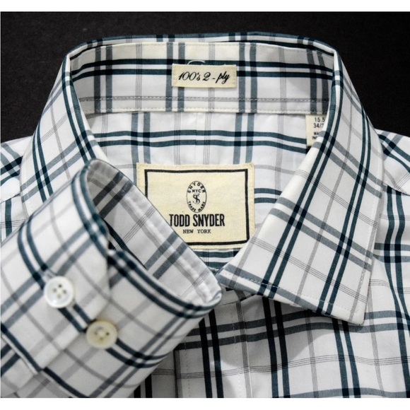 TODD SNYDER Men’s 100s 2 Ply Plaid Button Front Dress Shirt Sz 18 34/35 NEW - Picture 1 of 12